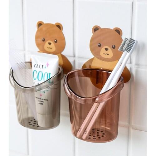 Bathroom storage bear hug cup toothbrush cup punch-free storage cup rack wall can drain toothpaste storage rack