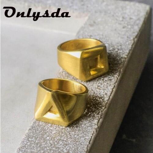 Vintage Retro Simple Ring Fashion Gold Square Ring Mens Womens Exclusive Couple Wedding Ring Women Jewelry Gift OSR186Gold