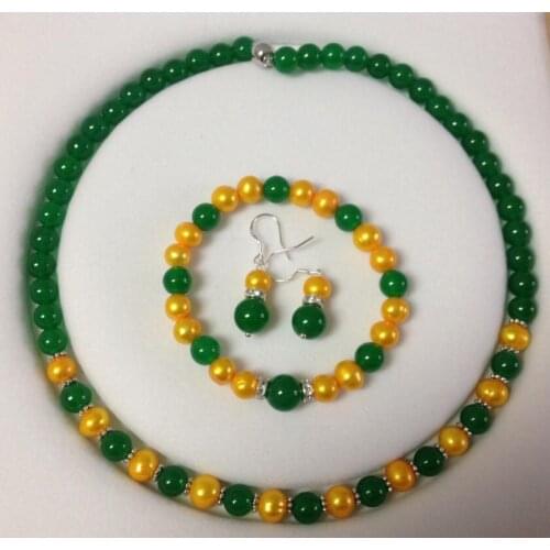 Jewelry Shell Pearl Green jade necklace Bracelet Earrings Set plated watch wholesale Quartz jade CZ crystal