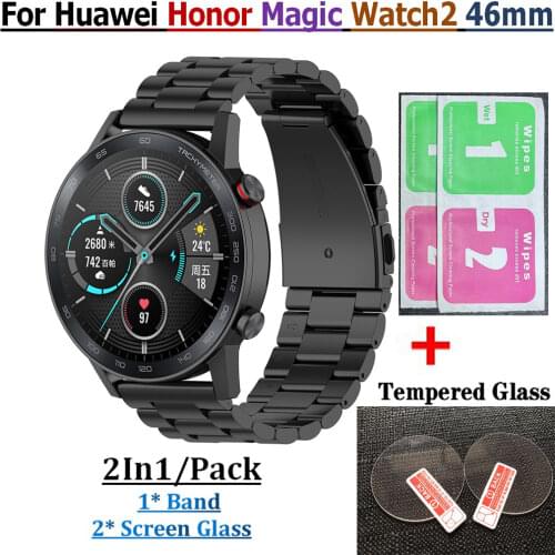 Watch Band for Honor Magic Watch 2 46mm Strap Stainless Steel Bracelet Wrist for Honor Magic2 Screen Tempered Protector Film