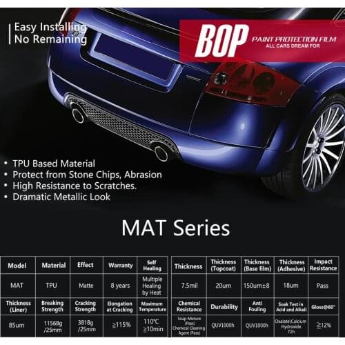 BOP MAT AUTO PAINT PROTECTION FILM MATTE SATIN VISION TPU based ppf brand