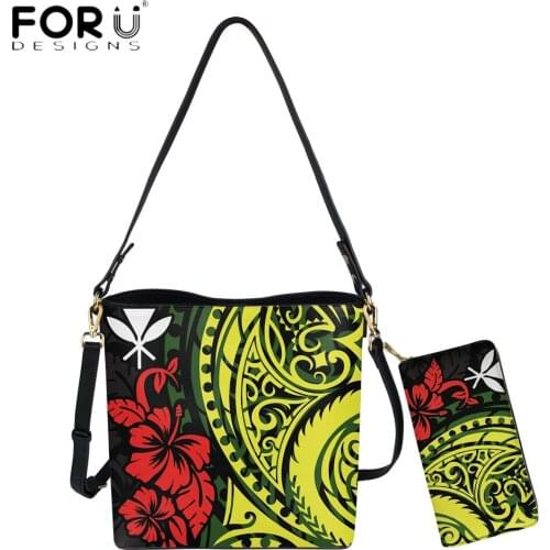 FORUDESIGNS Polynesian Hawaiian Hibiscus Print Lady Shoulder Bag And Purse Female PU Leather Messenger Sac Shopper Handbags