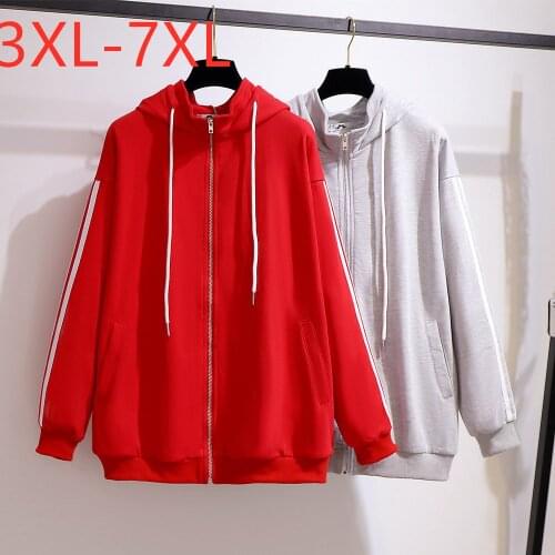 New Ladies Autumn Winter Plus Size Hoodie For Women Large Long Sleeve Cotton Red Pocket zipper Sweatshirt Coat 4XL 5XL 6XL 7XL