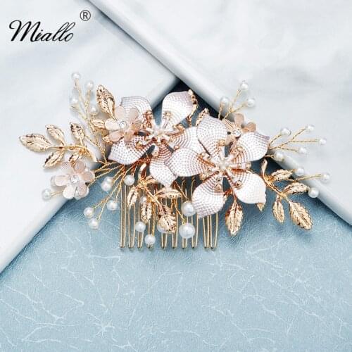 Miallo Fashion Flower Hair Comb Clips for Women Accessories Prom Gold Color Pearl Bridal Wedding Hair Jewelry Bride Headpiece