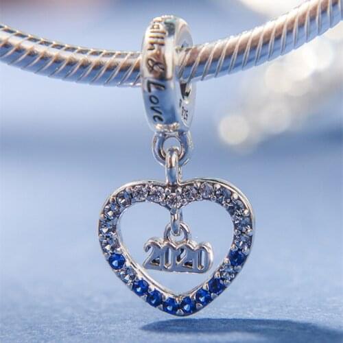 Winter 2020 New Year Dangle Charm 925 Sterling Silver Heart Pendants Charms Beads Fit Bracelets DIY Women Christmas Gift Jewelry