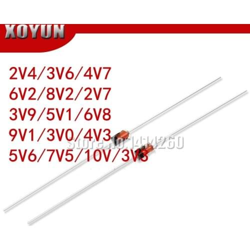 100pcs 0.5W Zener diode 500MW DO-35 1/2W BZX55C 2.4V 2.7V 3V 3.3V 3.6V 3.9V 4.3V 4.7V 5.1V 5.6V 6.2V 6.8V 7.5V 8.2V 9.1V 10V