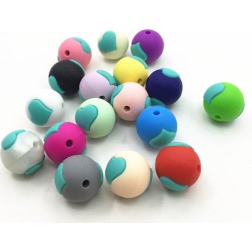 100pcs Baby Toys Food Grade Silicone Heart Shape Beads Baby Teether,Silicone Heart beads ,Silicone bead with rainbow heart bead