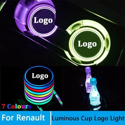 2 Pcs Car Logo LED Light Cup Holder Colorful Atmosphere cup Lights For Renault Fluence Espace Koleos Kadjar Captur Clio Talisman