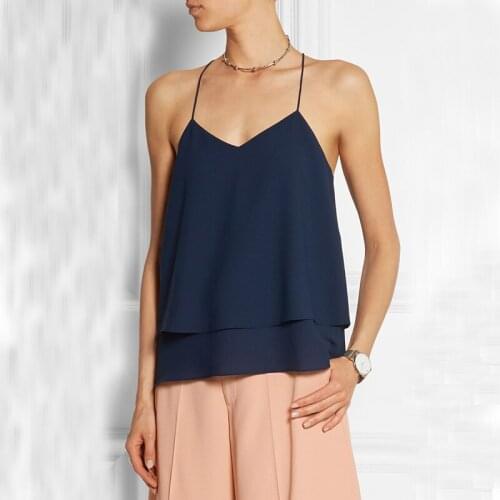 2017 Summer Spaghetti Strap Double Layers Chiffon Top, Sexy Easy-match Chiffon Top