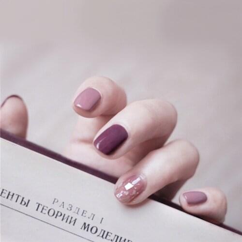 24pcs/Set Pre-design Shell Decal Fake Nails Short Mixed Pink Purple Bride Wedding Artificial Nail Art Tips False Nail with Glue