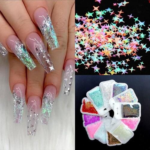 3g Nail Art Decoration Symphony Laser Sequins Four-pointed Star Heterosexual Sequins Purple Bright Glitter Powder Tool Manicure