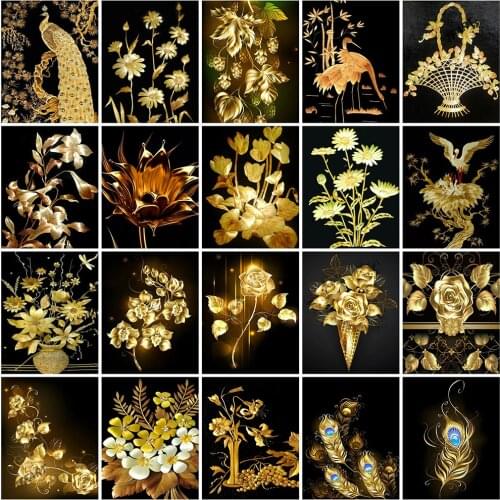 5D Diamond Painting Golden Flower DIY Diamond Painting Diamond Inlaid DIY Diamond Embroidery Cross Stitch Mosaic Home Decoration