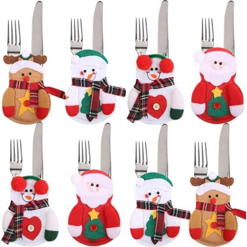 8pcs Tableware Holder bag Christmas 2020 Snowman Christmas Decorations home decoration accessories Kitchen Tableware Holder bag