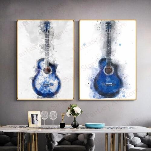 Abstract Watercolor Blue Guitar Diamond Painting 5d Full Diamond Musical Instrument Mosaic Embroidery Cross Stitch Home Decor