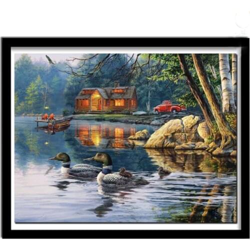 Diamond Embroidery Mosaic Lakeside Cabin&Ducks 5D Diy Diamond Painting Full Square Round Cross Stitch Kits Needlework