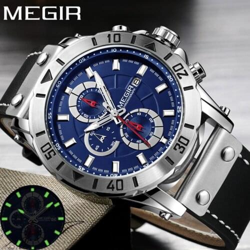 MEGIR Men Watch Top Brand Luxury Gold Chronograph Wristwatch Date Military Sport Leather Band Male Clock Relogio Masculino 2081