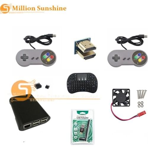 Raspberry Pi 3 Case+HDMI 1.4 Adapter+2pcs game handl+ fan+keyboard+150M wireless network card mini WiFi receiver+heat sink