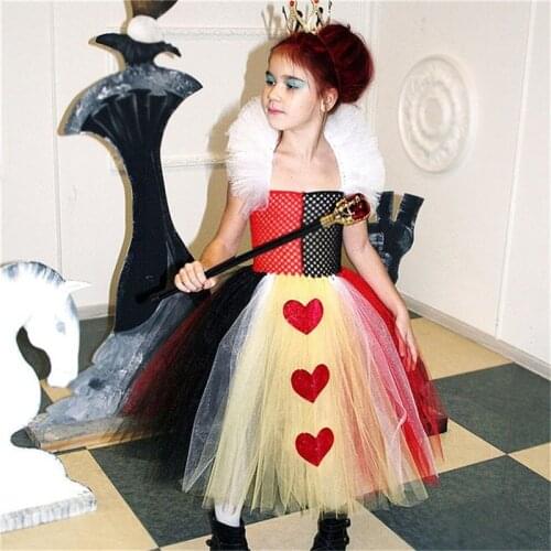 2020 Queen Of Hearts Baby Girl Party Dresses Tulle Tutu Dress Kids Fancy Clothing Birthday Christmas Cosplay New Year Costume