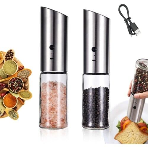 New Electric Pepper Electric Grinder Convenient USB Charging Automatic Spice Mill Sea Salt Pepper Grinder Stainless Steel Tools