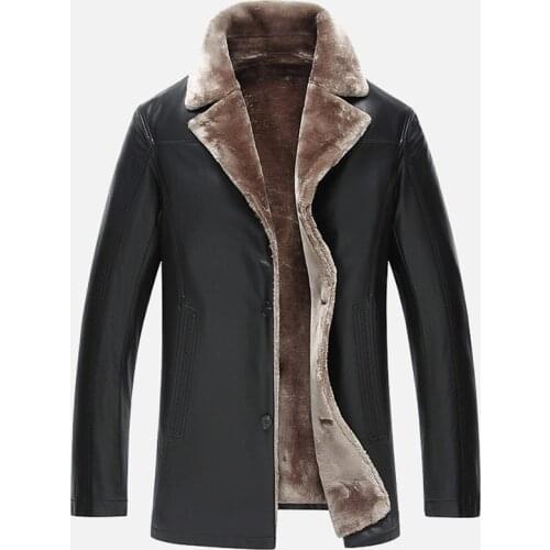 European and American Style Mens Fur Leather Jacket Overcoats Vintage Mens Winter Sheepskin Fur Leather Coats Plus Size C2159