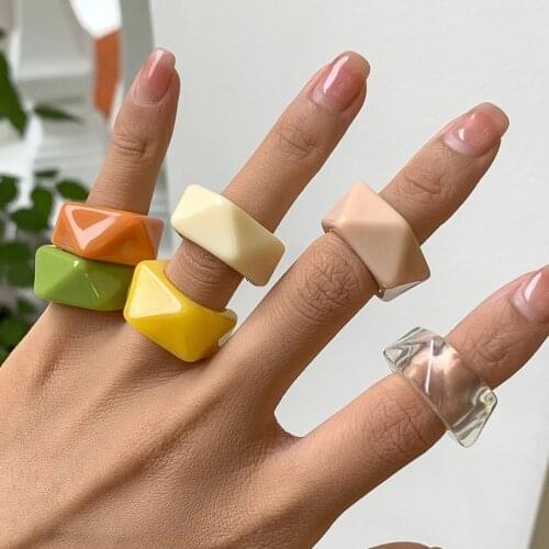 Ingemark 2021 New Colourful Transparent Resin Acrylic Rings Kpop Geometric Square Round Rings Anillos for Women Travel Jewelry