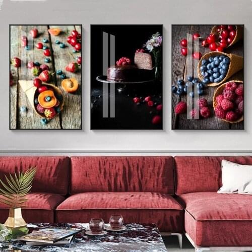 Food Kitchen Poster Wall Art Canvas Painting Print Blueberry Fruit Dessert Decorative Picture Modern Dining Room Decoration