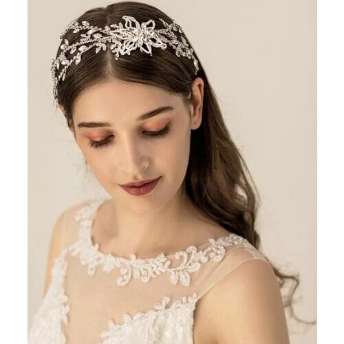 Jonnafe Fashion Rhinestone Women Headpiece Silver Color Floral Bridal Tiara Hair Crown Pearls Hair Jewelry For Wedding Prom
