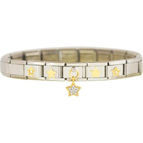 Stainless Steel Composable links Classic 9mm Women gold plated different star Italian charm link bracelet fit Zoppini Nomiation