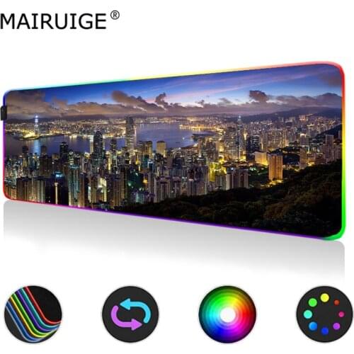 LED City Scenery RGB Fantasy Mountain Landscape Mouse Pad Large Color Light Game MousePad Desktop Mat with Backlight 400x900