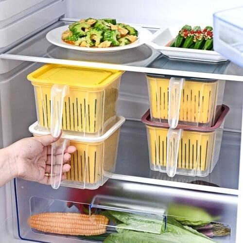 Kitchen Storage Transparent Food Container with Drain Basket Multi-capacity Household Fruits Vegetables Storage Containers