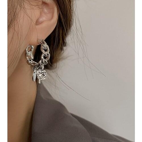 LByzHan 925 Sterling Sliver Twisted Chain Hoop Earrings For Women Silver Color Cross Circle Pendant Earrings