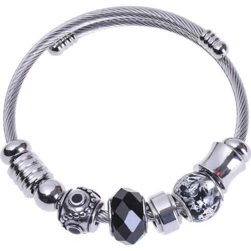 Stainless steel bracelet, glass eye drop oil, Black Retro bracelet, ladys metal titanium steel bracelet, open Bracelet