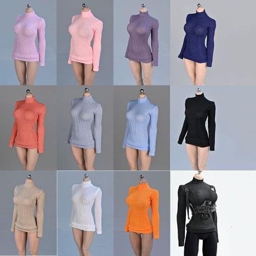 In Stock 1/6 Scale Female Stretch Tight Sweater Thick Striped Bottoming Shirt Soldier Clothes Strap waist Model for 12'' Body