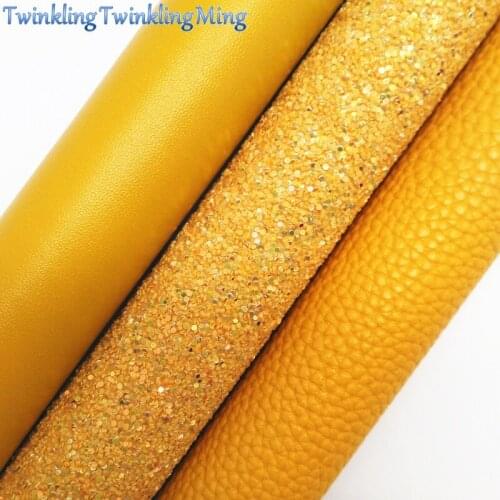 ORANGE Glitter Fabirc, Faux Leather Fabric, Litchi Synthetic Leather Fabric Sheets For Bow A4 8"x11"Twinkling Ming XM503