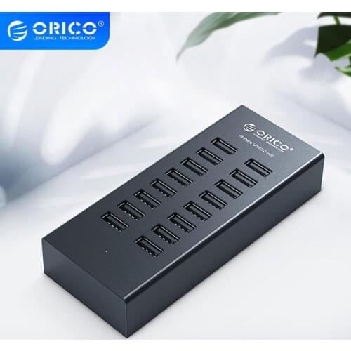 ORICO 16 Ports USB2.0 Hub with 12V2A Power Adapter 3.3Ft / 1M Data Cable for Apple Macbook Air Laptop PC Tablet - Black