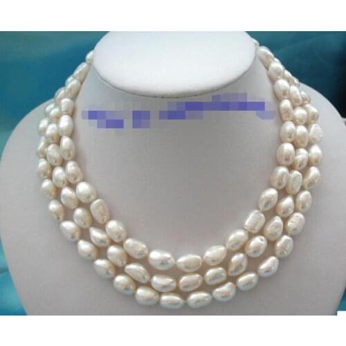 3rows 13 mm baroque white freshwater pearls necklace