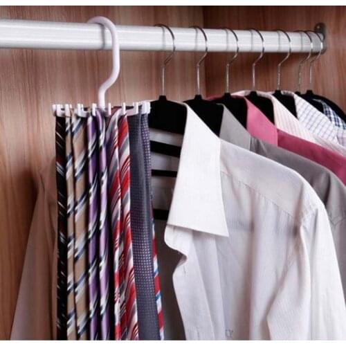 Mini Plastic necktie Rack Ties/Belts/Scarves Holds Hanger Rotating Hook White Tie Holder Storage Racks Laundry Organizer