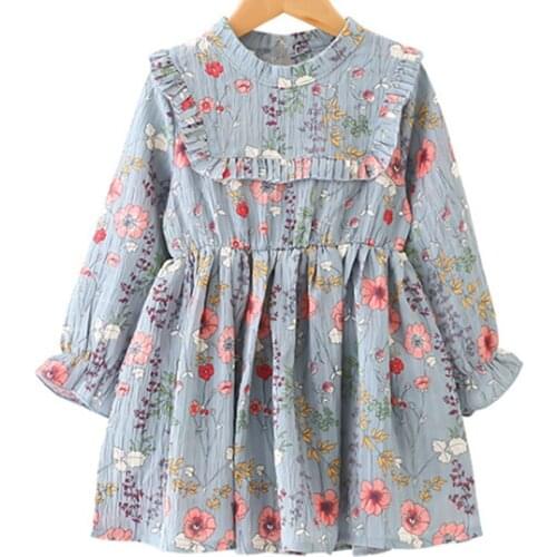 Girls Dresses 2020 Spring New Childrens Clothing Girls Pleated Hem High Collar Lotus Chiffon Dress Loose Floral Clothes