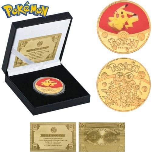 Pokemon Gold Coins Anime Pikachu Charizard Mewtwo Pocket Monsters Plated Collectibles Pokemon Card Holder Commemorative Gift Toy