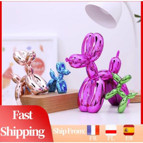 Resin Balloon Dog Sculpture Statue Ornament Cute Shiny Dog Shape Animals Figurine Craftwork Home Decor Desktop Decoration