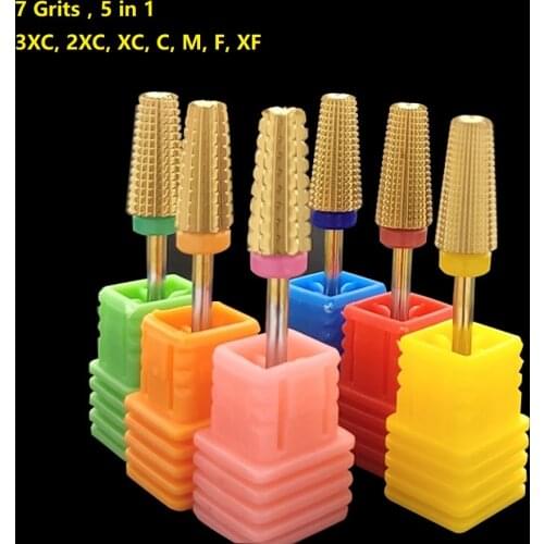Gold Plated 5 in 1 Carbide Nail Drill Bits With Cut 2-Way Drills Tapered Bit Milling Cutter For Manicure Nails Accessories