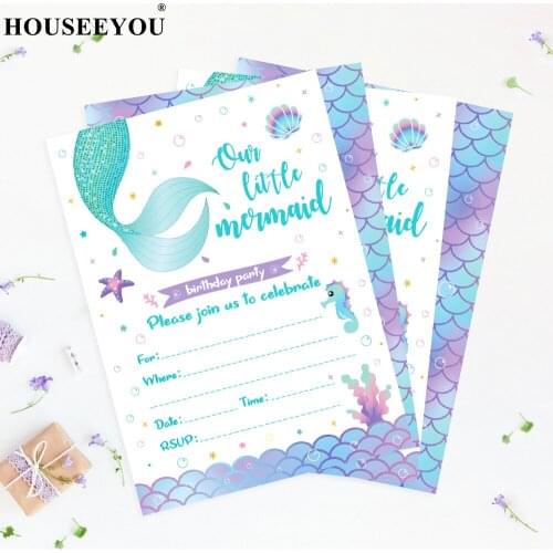 Little Mermaid Birthday Invitation Cards Your're Invited Lets Be Kids Party Favors Decorations for Guest Party Supplies