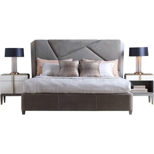 American light luxury leather double bed master bedroom modern simple solid wood bed