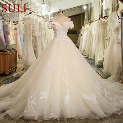 SL-5029 Princess Lace Bridal Dress Corset Ball Gown Short Sleeve Cheap Wedding Dress 2020