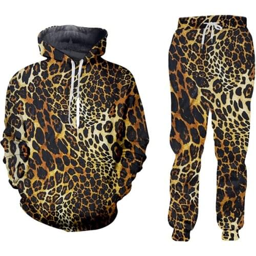 UJWI Women/men Jogger 3D Pants Sweatshirt Sexy Leopard Tracksuit Sweatpants Hoody Autumn Winter Streewear 2 Piece Set Dropship