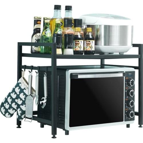 Stainless steel microwave oven rack kitchen double household desktop desktop rice cooker oven storage shelf black