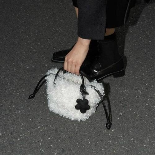 Faux Lamb Wool Mini Tote Bag for Women Fashion Design Ladies Shoulder Crossbody Bags Winter Plush Girls Small Purse Handbags