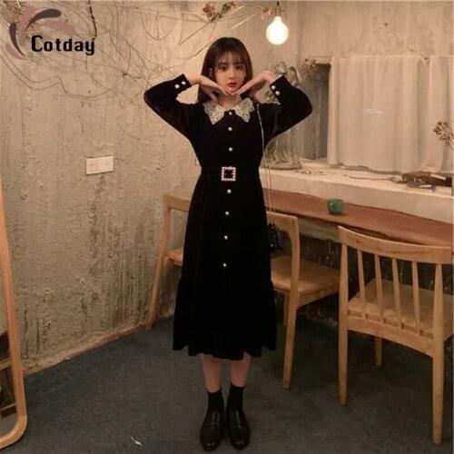 Cotday 2020 Autumn And Winter Big Yards Peter Pan Collar Women Small Fat Younger Sister Long Sleeve The Show Thin Wais Dress