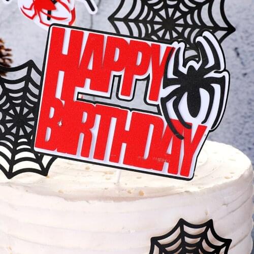 Cartoon Spider Web Cupcake Topper INS New Happy Birthday Cake Topper For Baby Shower Boys Kids Birthday Party Cake Decorations
