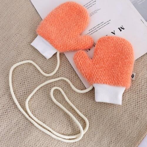 Cute Cartoon Fawn 5-9 Years Old Cashmere Plush Hanging Neck Childrens mittens Winter Boy Girl Thick Plus Velvet Warm Gloves L72